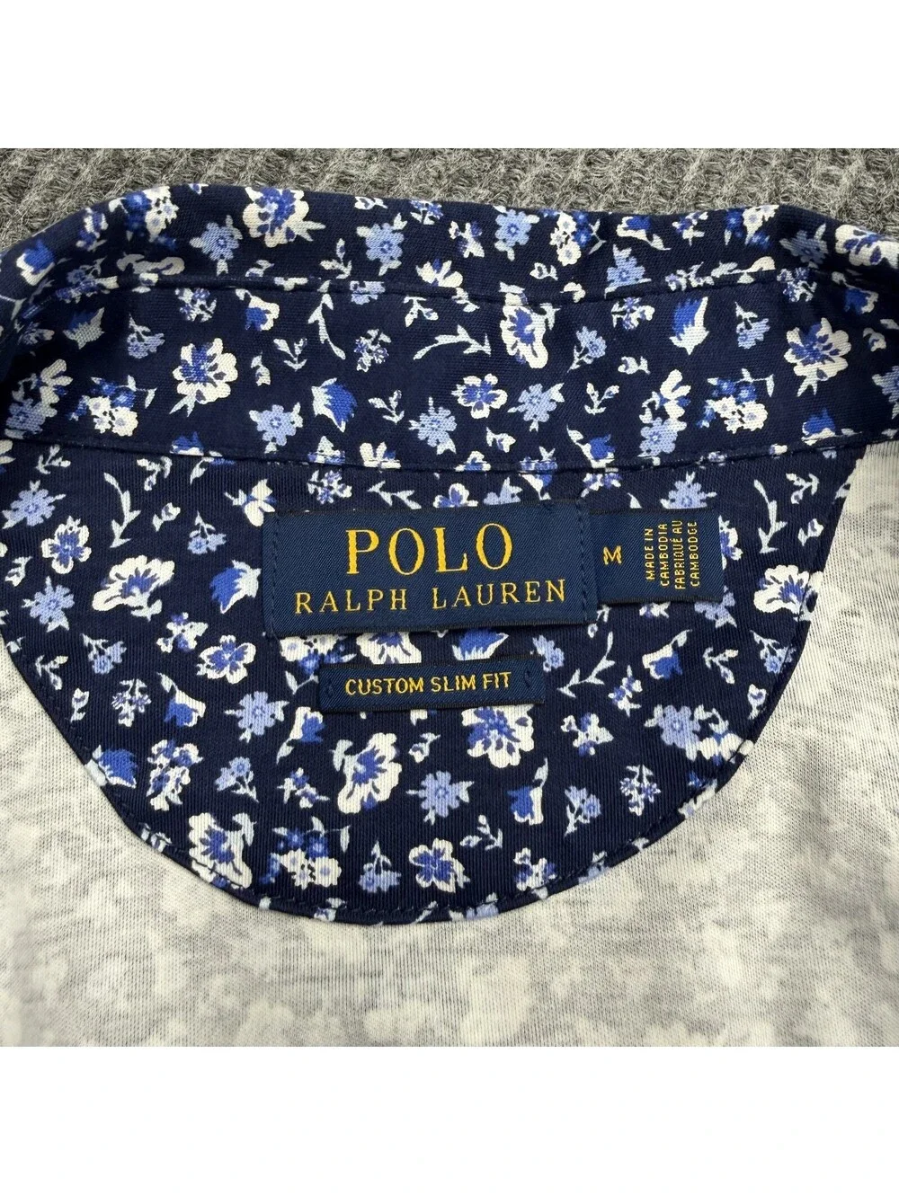 Polo Ralph Lauren Polo Shirt Mens M Custom Slim Fit Blue White Floral AOP Preppy